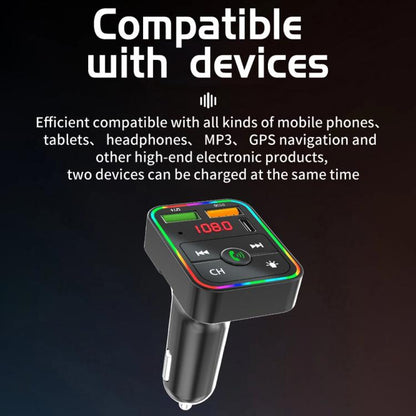 PDF2 With Ambient Light Fast Charger FM Transmitter Bluetooth Hands Free Call MP3 Player - Bluetooth Car Kits by buy2fix | Online Shopping UK | buy2fix