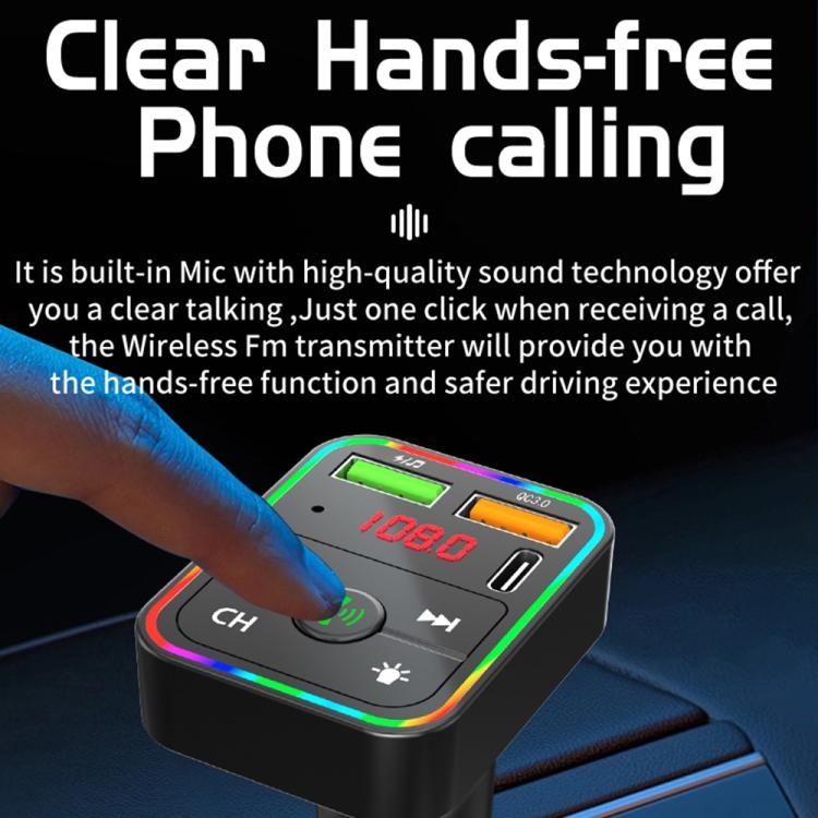 PDF2 With Ambient Light Fast Charger FM Transmitter Bluetooth Hands Free Call MP3 Player - Bluetooth Car Kits by buy2fix | Online Shopping UK | buy2fix