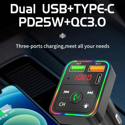 PDF2 With Ambient Light Fast Charger FM Transmitter Bluetooth Hands Free Call MP3 Player - Bluetooth Car Kits by buy2fix | Online Shopping UK | buy2fix