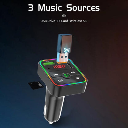 PDF2 With Ambient Light Fast Charger FM Transmitter Bluetooth Hands Free Call MP3 Player - Bluetooth Car Kits by buy2fix | Online Shopping UK | buy2fix