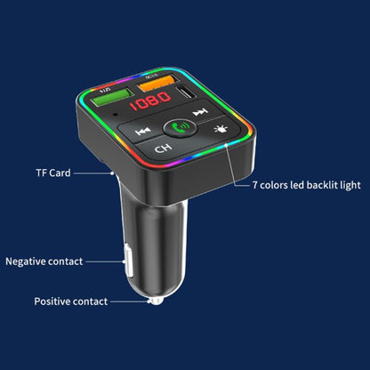 PDF2 With Ambient Light Fast Charger FM Transmitter Bluetooth Hands Free Call MP3 Player - Bluetooth Car Kits by buy2fix | Online Shopping UK | buy2fix