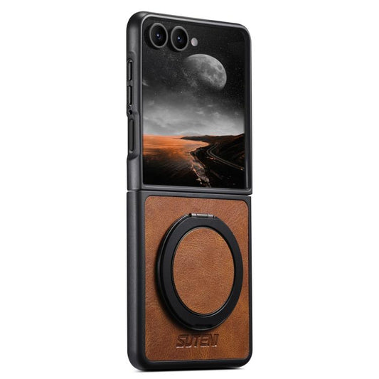 For Samsung Galaxy Z Flip7 5G Suteni G3 Oil Wax 360 Rotation Holder MagSafe Back Phone Case(Brown) - Galaxy Z Flip7 5G Cases by Suteni | Online Shopping UK | buy2fix