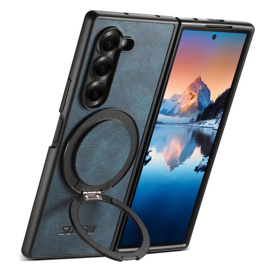 For Galaxy Z Fold7 5G Suteni G3 Oil Wax 360 Rotation Holder MagSafe Back Phone Case(Blue)