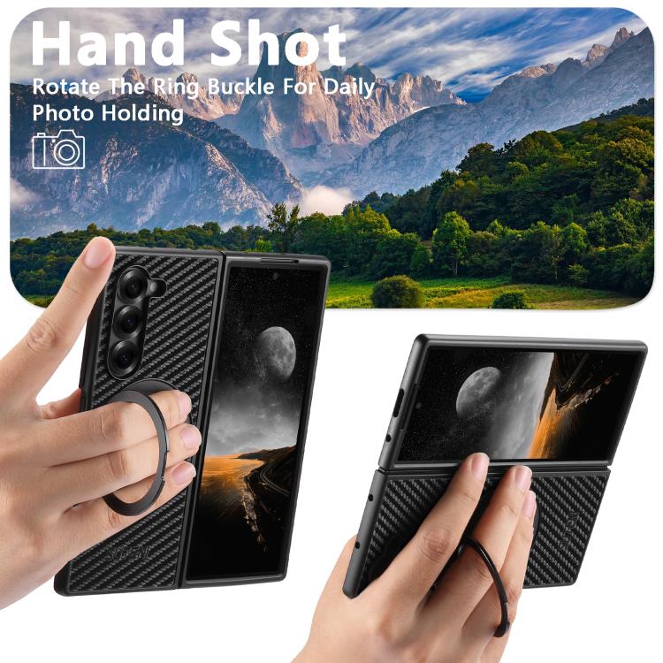 For Samsung Galaxy Z Fold7 5G Suteni G3 Carbon Fiber Leather 360 Rotation Holder MagSafe Phone Case(Black) - Galaxy Z Fold7 5G Cases by Suteni | Online Shopping UK | buy2fix