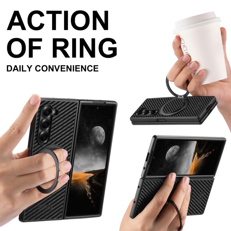 For Samsung Galaxy Z Fold7 5G Suteni G3 Carbon Fiber Leather 360 Rotation Holder MagSafe Phone Case(Black) - Galaxy Z Fold7 5G Cases by Suteni | Online Shopping UK | buy2fix