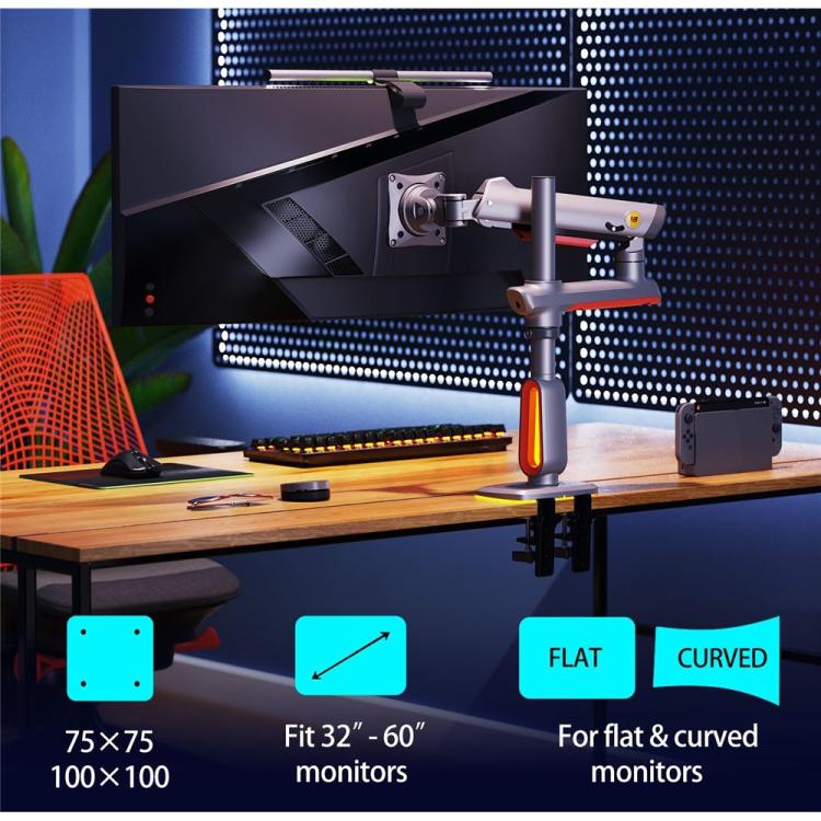 NORTH BAYOU L70 RGB Lighting Gaming Monitor Adjustable Arm Stand Curved Monitors Bracket - TV Brackets & Mounts by buy2fix | Online Shopping UK | buy2fix
