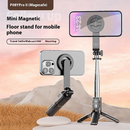 P08Y Pro F2 Portable Travel Selfie Stick Tripod Mini MagSafe Phone Stand with Remote Control and Fill Lights(Black) - Selfie Sticks by buy2fix | Online Shopping UK | buy2fix