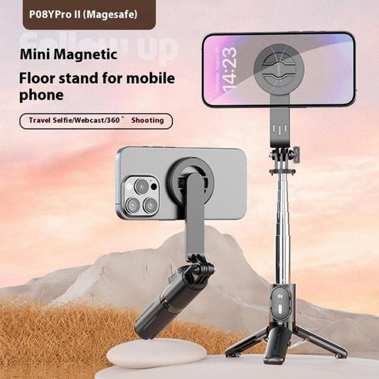 P08Y Pro F2 Portable Travel Selfie Stick Tripod Mini MagSafe Phone Stand with Remote Control and Fill Lights(Black) - Selfie Sticks by buy2fix | Online Shopping UK | buy2fix