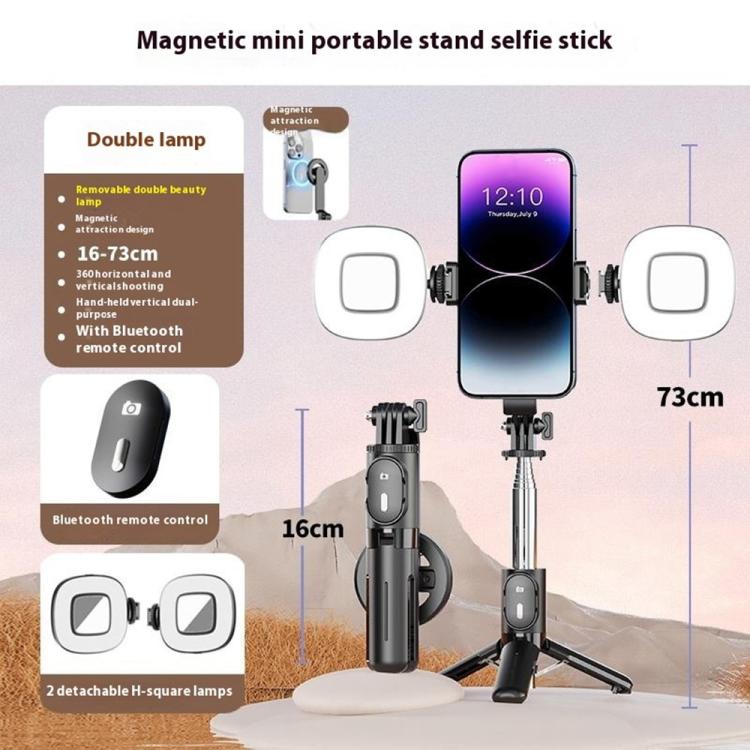 P08Y Pro F2 Portable Travel Selfie Stick Tripod Mini MagSafe Phone Stand with Remote Control and Fill Lights(Black) - Selfie Sticks by buy2fix | Online Shopping UK | buy2fix