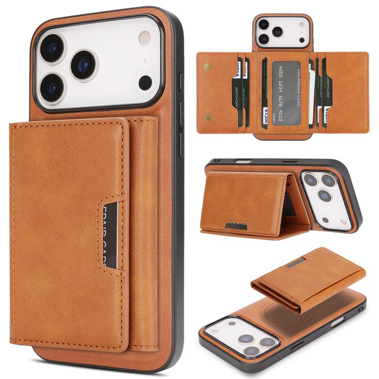 For iPhone 17 Pro Max Kalebol Strong Magnetic MagSafe Tri-Fold Wallet Leather Phone Case(Brown) - iPhone 17 Pro Max Cases by Kalebol | Online Shopping UK | buy2fix