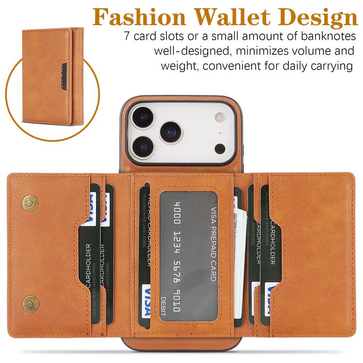 For iPhone 17 Pro Max Kalebol Strong Magnetic MagSafe Tri-Fold Wallet Leather Phone Case(Brown) - iPhone 17 Pro Max Cases by Kalebol | Online Shopping UK | buy2fix