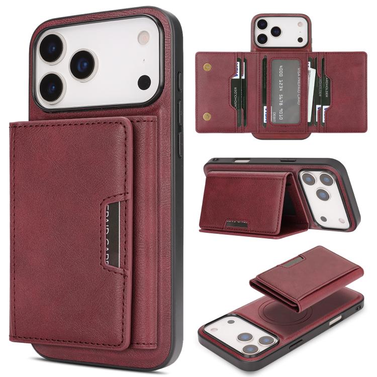 For iPhone 17 Pro Max Kalebol Strong Magnetic MagSafe Tri-Fold Wallet Leather Phone Case(Red) - iPhone 17 Pro Max Cases by Kalebol | Online Shopping UK | buy2fix