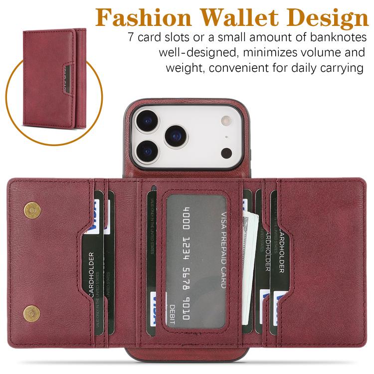 For iPhone 17 Pro Max Kalebol Strong Magnetic MagSafe Tri-Fold Wallet Leather Phone Case(Red) - iPhone 17 Pro Max Cases by Kalebol | Online Shopping UK | buy2fix