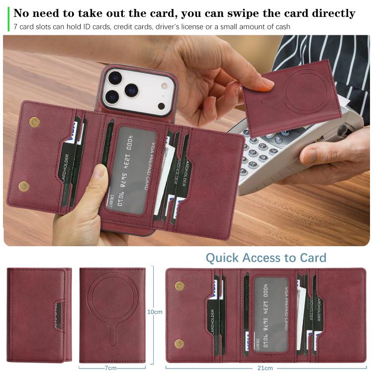 For iPhone 17 Pro Max Kalebol Strong Magnetic MagSafe Tri-Fold Wallet Leather Phone Case(Red) - iPhone 17 Pro Max Cases by Kalebol | Online Shopping UK | buy2fix