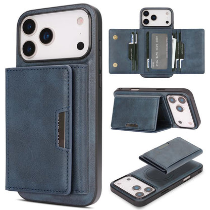 For iPhone 17 Pro Max Kalebol Strong Magnetic MagSafe Tri-Fold Wallet Leather Phone Case(Blue) - iPhone 17 Pro Max Cases by Kalebol | Online Shopping UK | buy2fix