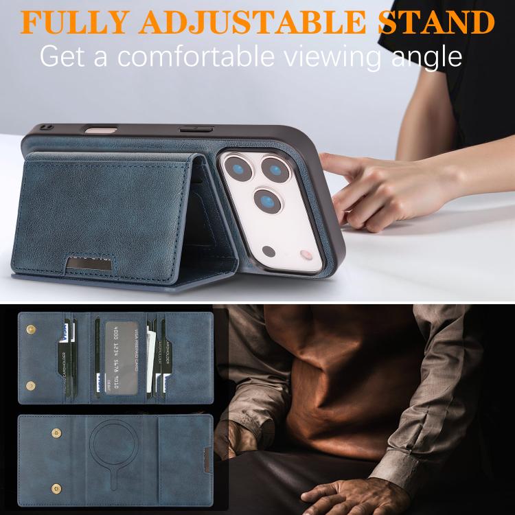 For iPhone 17 Pro Max Kalebol Strong Magnetic MagSafe Tri-Fold Wallet Leather Phone Case(Blue) - iPhone 17 Pro Max Cases by Kalebol | Online Shopping UK | buy2fix