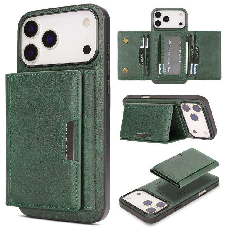 For iPhone 17 Pro Max Kalebol Strong Magnetic MagSafe Tri-Fold Wallet Leather Phone Case(Green) - iPhone 17 Pro Max Cases by Kalebol | Online Shopping UK | buy2fix