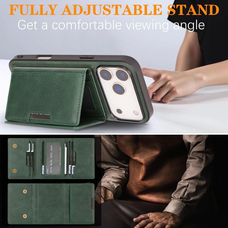 For iPhone 17 Pro Max Kalebol Strong Magnetic MagSafe Tri-Fold Wallet Leather Phone Case(Green) - iPhone 17 Pro Max Cases by Kalebol | Online Shopping UK | buy2fix