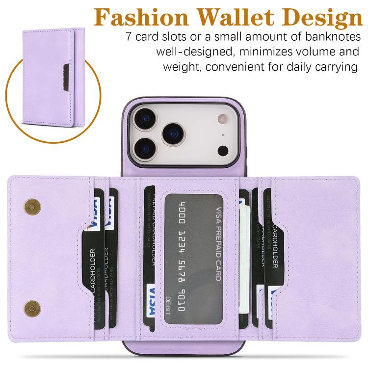 For iPhone 17 Pro Max Kalebol Strong Magnetic MagSafe Tri-Fold Wallet Leather Phone Case(Purple) - iPhone 17 Pro Max Cases by Kalebol | Online Shopping UK | buy2fix
