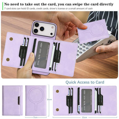 For iPhone 17 Pro Max Kalebol Strong Magnetic MagSafe Tri-Fold Wallet Leather Phone Case(Purple) - iPhone 17 Pro Max Cases by Kalebol | Online Shopping UK | buy2fix