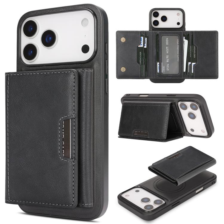 For iPhone 17 Pro Kalebol Strong Magnetic MagSafe Tri-Fold Wallet Leather Phone Case(Black) - iPhone 17 Pro Cases by Kalebol | Online Shopping UK | buy2fix