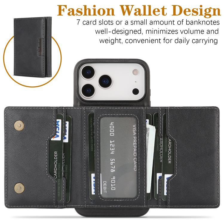 For iPhone 17 Pro Kalebol Strong Magnetic MagSafe Tri-Fold Wallet Leather Phone Case(Black) - iPhone 17 Pro Cases by Kalebol | Online Shopping UK | buy2fix