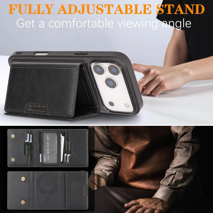 For iPhone 17 Pro Kalebol Strong Magnetic MagSafe Tri-Fold Wallet Leather Phone Case(Black) - iPhone 17 Pro Cases by Kalebol | Online Shopping UK | buy2fix