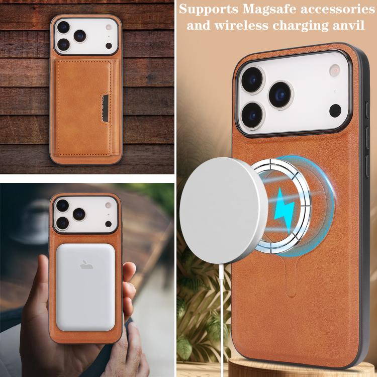 For iPhone 17 Pro Kalebol Strong Magnetic MagSafe Tri-Fold Wallet Leather Phone Case(Brown) - iPhone 17 Pro Cases by Kalebol | Online Shopping UK | buy2fix