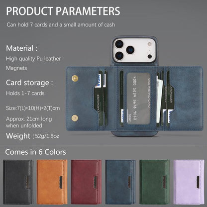 For iPhone 17 Pro Kalebol Strong Magnetic MagSafe Tri-Fold Wallet Leather Phone Case(Blue) - iPhone 17 Pro Cases by Kalebol | Online Shopping UK | buy2fix