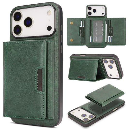 For iPhone 17 Pro Kalebol Strong Magnetic MagSafe Tri-Fold Wallet Leather Phone Case(Green) - iPhone 17 Pro Cases by Kalebol | Online Shopping UK | buy2fix