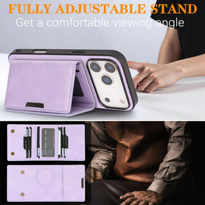 For iPhone 17 Pro Kalebol Strong Magnetic MagSafe Tri-Fold Wallet Leather Phone Case(Purple) - iPhone 17 Pro Cases by Kalebol | Online Shopping UK | buy2fix