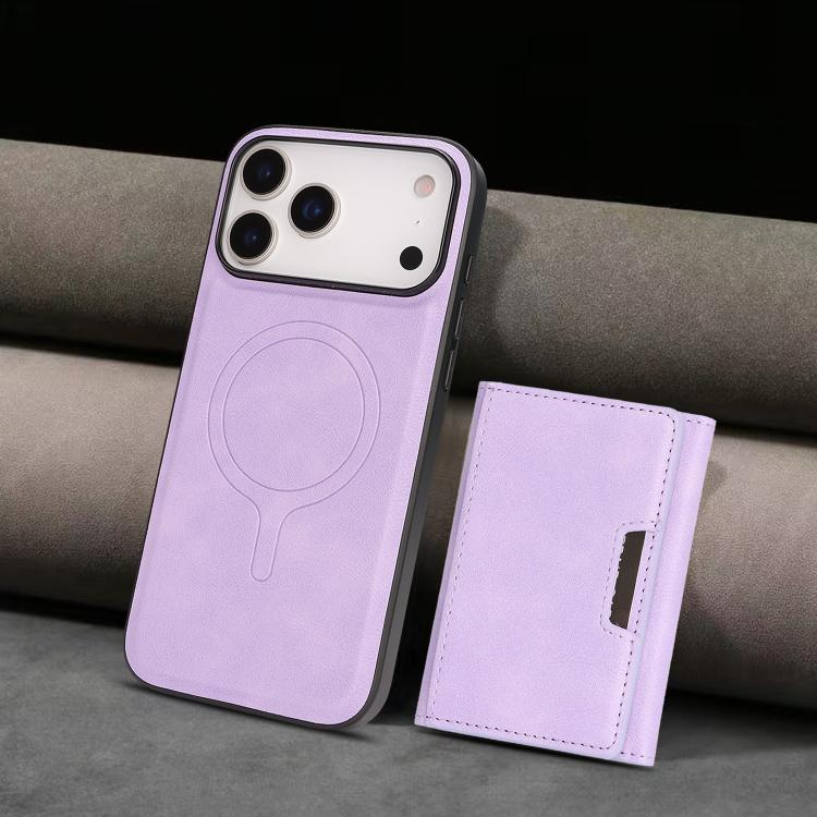 For iPhone 17 Pro Kalebol Strong Magnetic MagSafe Tri-Fold Wallet Leather Phone Case(Purple) - iPhone 17 Pro Cases by Kalebol | Online Shopping UK | buy2fix