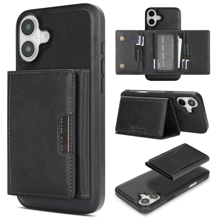For iPhone 17 Kalebol Strong Magnetic MagSafe Tri-Fold Wallet Leather Phone Case(Black) - iPhone 17 Cases by Kalebol | Online Shopping UK | buy2fix