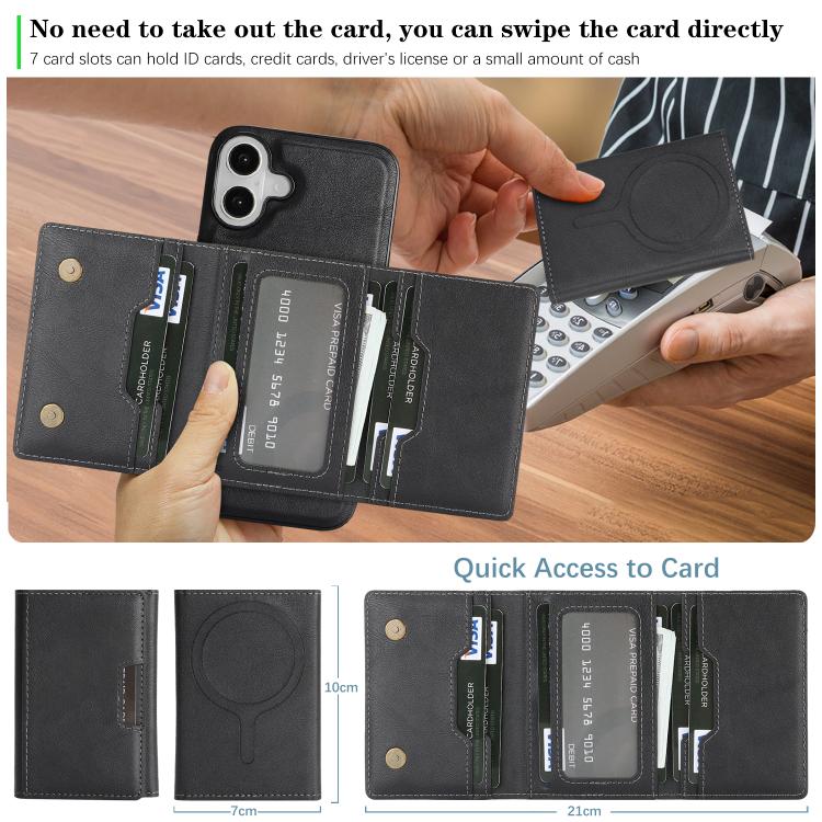 For iPhone 17 Kalebol Strong Magnetic MagSafe Tri-Fold Wallet Leather Phone Case(Black) - iPhone 17 Cases by Kalebol | Online Shopping UK | buy2fix