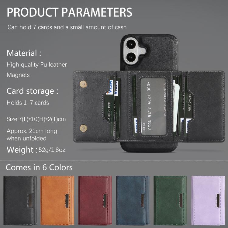 For iPhone 17 Kalebol Strong Magnetic MagSafe Tri-Fold Wallet Leather Phone Case(Black) - iPhone 17 Cases by Kalebol | Online Shopping UK | buy2fix