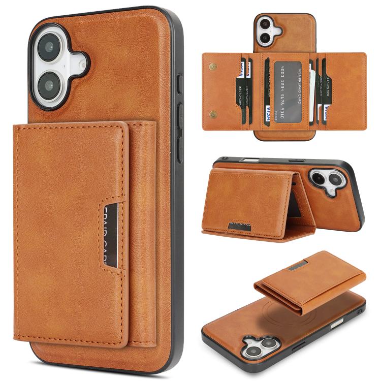 For iPhone 17 Kalebol Strong Magnetic MagSafe Tri-Fold Wallet Leather Phone Case(Brown) - iPhone 17 Cases by Kalebol | Online Shopping UK | buy2fix