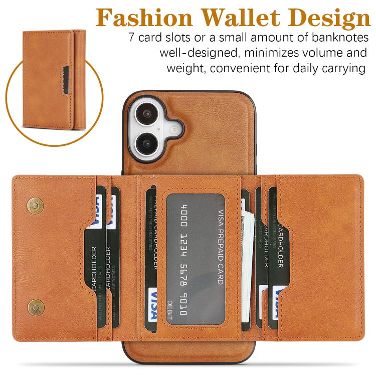 For iPhone 17 Kalebol Strong Magnetic MagSafe Tri-Fold Wallet Leather Phone Case(Brown) - iPhone 17 Cases by Kalebol | Online Shopping UK | buy2fix