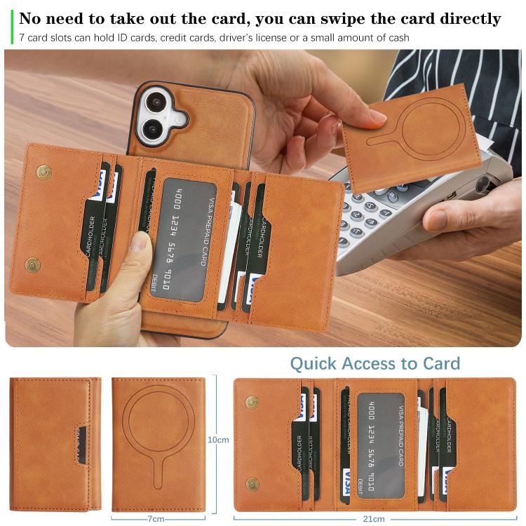 For iPhone 17 Kalebol Strong Magnetic MagSafe Tri-Fold Wallet Leather Phone Case(Brown) - iPhone 17 Cases by Kalebol | Online Shopping UK | buy2fix
