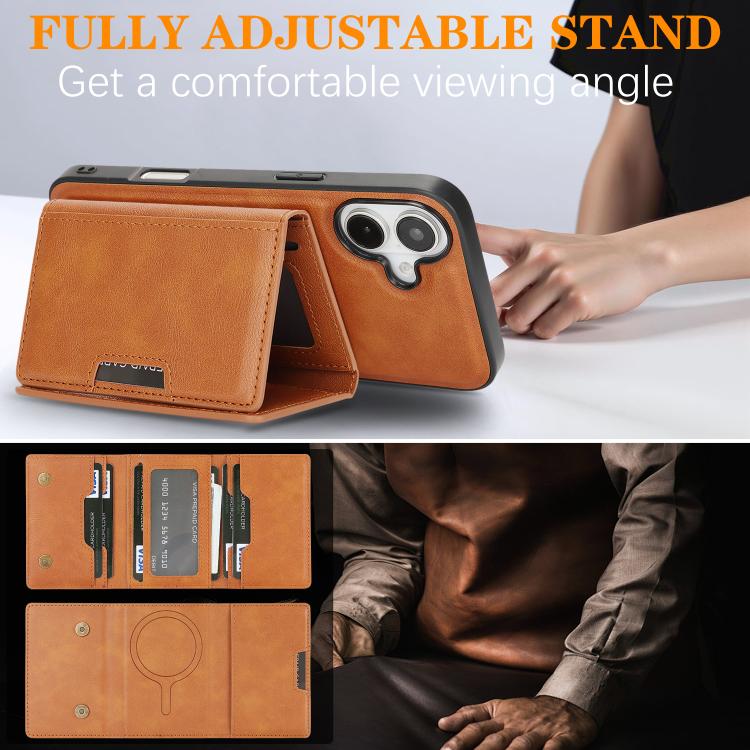 For iPhone 17 Kalebol Strong Magnetic MagSafe Tri-Fold Wallet Leather Phone Case(Brown) - iPhone 17 Cases by Kalebol | Online Shopping UK | buy2fix