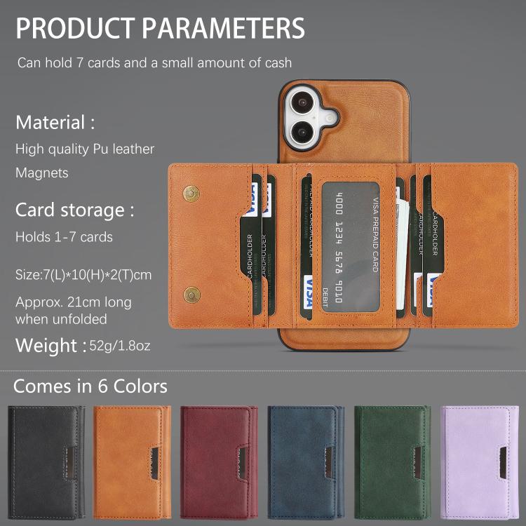 For iPhone 17 Kalebol Strong Magnetic MagSafe Tri-Fold Wallet Leather Phone Case(Brown) - iPhone 17 Cases by Kalebol | Online Shopping UK | buy2fix