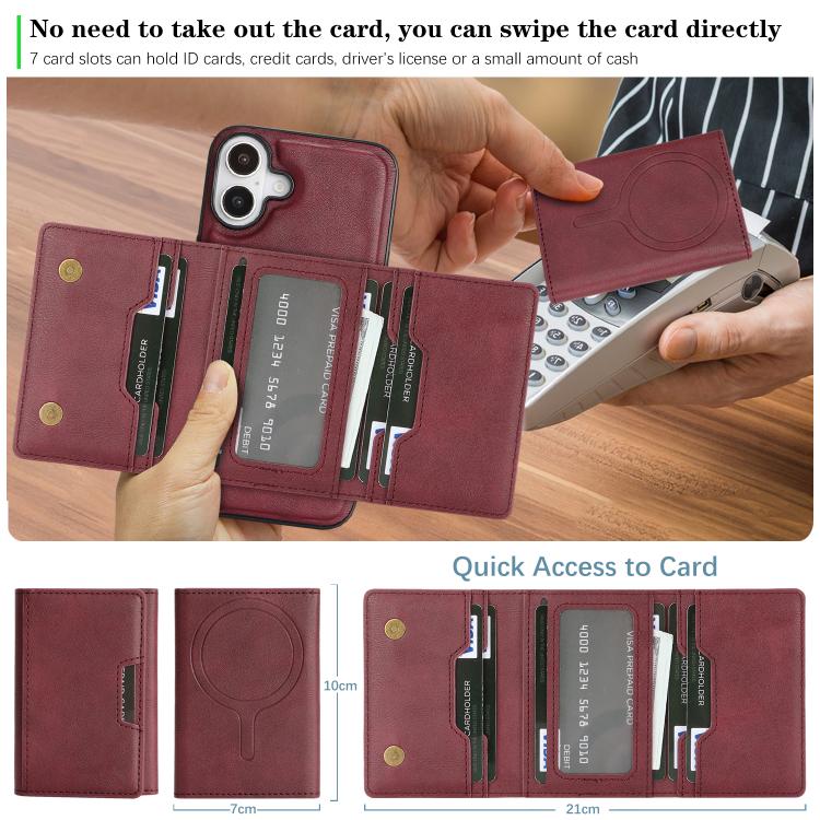 For iPhone 17 Kalebol Strong Magnetic MagSafe Tri-Fold Wallet Leather Phone Case(Red) - iPhone 17 Cases by Kalebol | Online Shopping UK | buy2fix