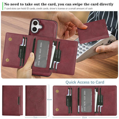 For iPhone 17 Kalebol Strong Magnetic MagSafe Tri-Fold Wallet Leather Phone Case(Red) - iPhone 17 Cases by Kalebol | Online Shopping UK | buy2fix