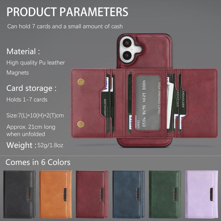 For iPhone 17 Kalebol Strong Magnetic MagSafe Tri-Fold Wallet Leather Phone Case(Red) - iPhone 17 Cases by Kalebol | Online Shopping UK | buy2fix