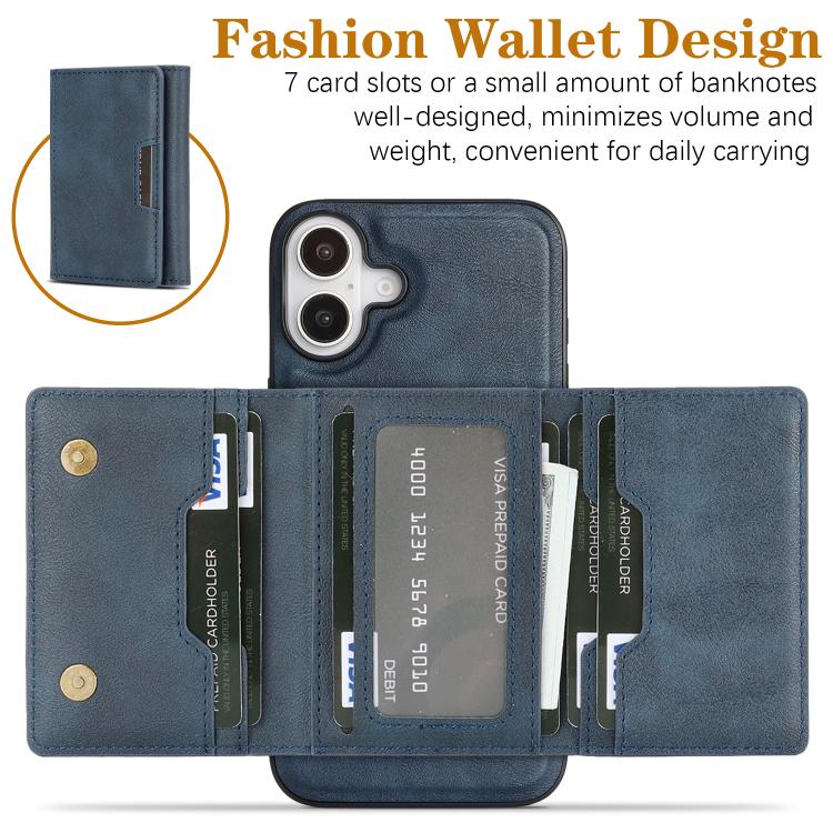 For iPhone 17 Kalebol Strong Magnetic MagSafe Tri-Fold Wallet Leather Phone Case(Blue) - iPhone 17 Cases by Kalebol | Online Shopping UK | buy2fix