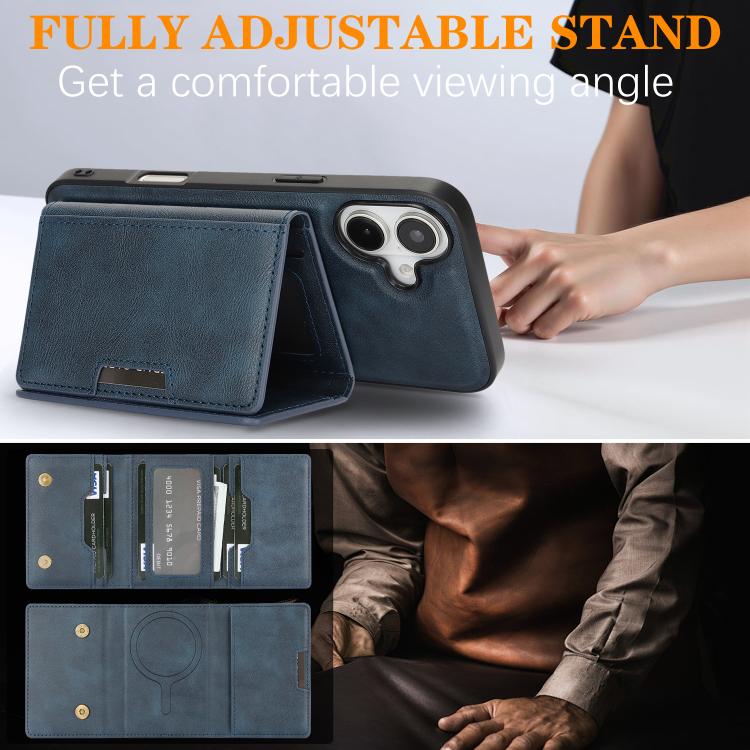 For iPhone 17 Kalebol Strong Magnetic MagSafe Tri-Fold Wallet Leather Phone Case(Blue) - iPhone 17 Cases by Kalebol | Online Shopping UK | buy2fix