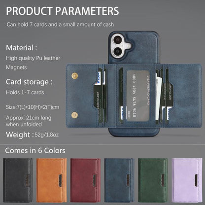 For iPhone 17 Kalebol Strong Magnetic MagSafe Tri-Fold Wallet Leather Phone Case(Blue) - iPhone 17 Cases by Kalebol | Online Shopping UK | buy2fix