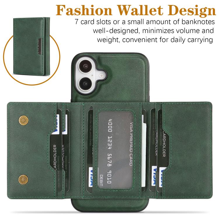 For iPhone 17 Kalebol Strong Magnetic MagSafe Tri-Fold Wallet Leather Phone Case(Green) - iPhone 17 Cases by Kalebol | Online Shopping UK | buy2fix
