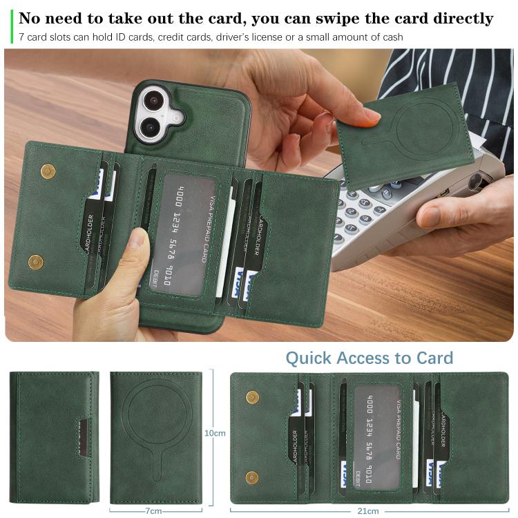 For iPhone 17 Kalebol Strong Magnetic MagSafe Tri-Fold Wallet Leather Phone Case(Green) - iPhone 17 Cases by Kalebol | Online Shopping UK | buy2fix