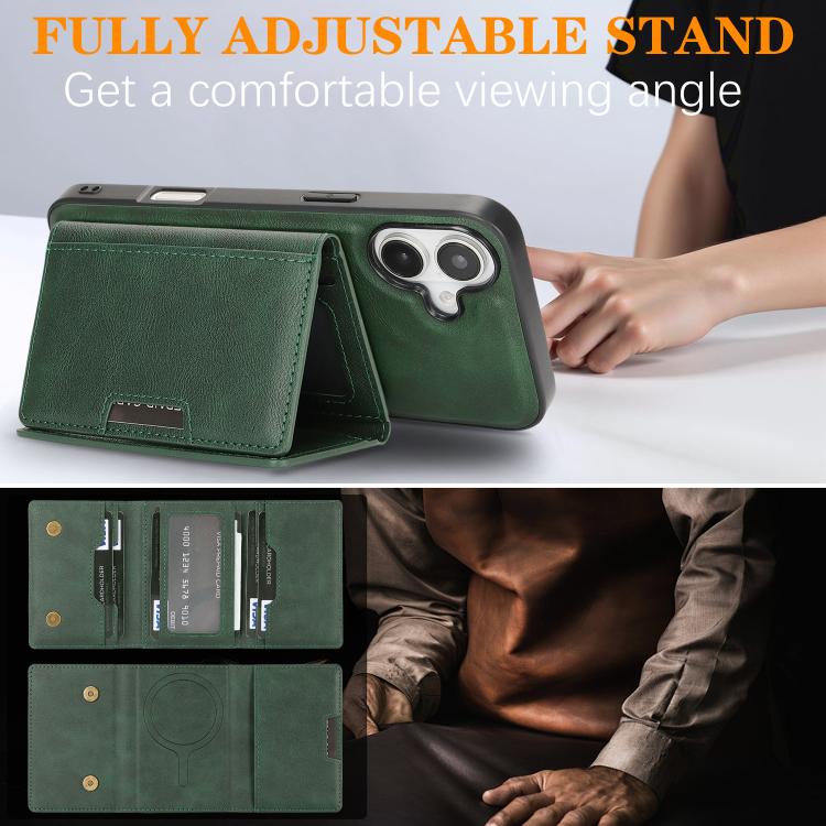 For iPhone 17 Kalebol Strong Magnetic MagSafe Tri-Fold Wallet Leather Phone Case(Green) - iPhone 17 Cases by Kalebol | Online Shopping UK | buy2fix