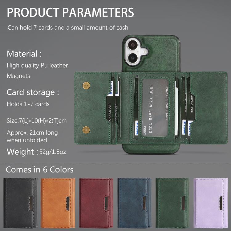 For iPhone 17 Kalebol Strong Magnetic MagSafe Tri-Fold Wallet Leather Phone Case(Green) - iPhone 17 Cases by Kalebol | Online Shopping UK | buy2fix